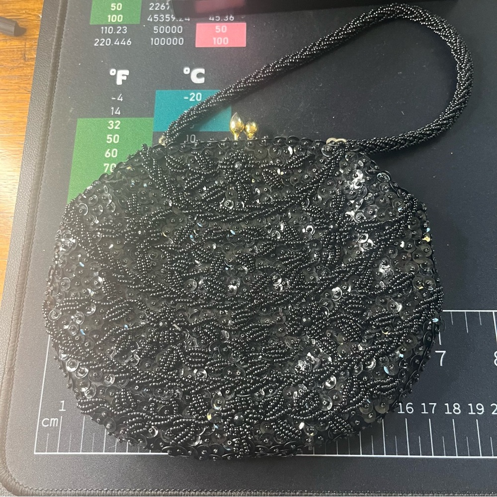 vintage black beaded evening bag kiss lock purse - Picture 5 of 5
